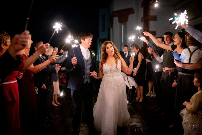 bride and groom wedding sparkler exit