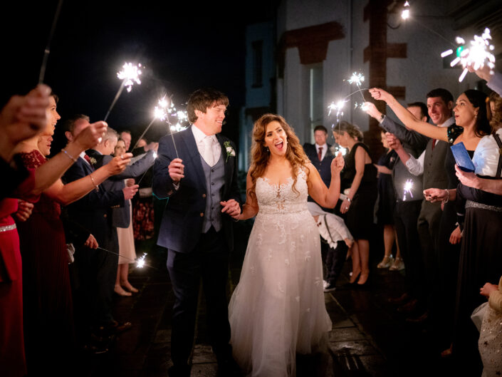 bride and groom wedding sparkler exit